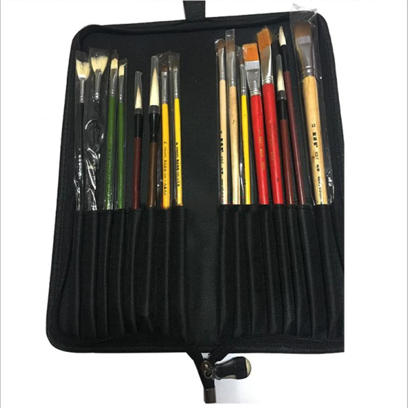 Ткань Оксфорд на молнии Кисть сумка с 12+ 2 отверстия Professional School& Office Pencil Case