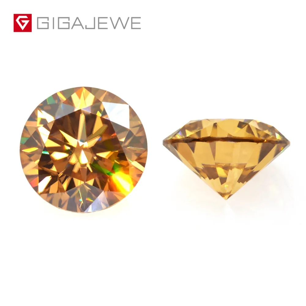 GIGAJEWE Муассанит 1.0ct Золотой VVS1 круглая огранка лабораторные алмазные драгоценные камни свободные каменные подвески для DIY изготовления ювелирных изделий подарок подруге