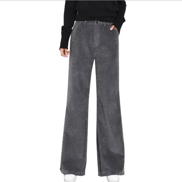 Женские вельветовые брюки с высокой талией серые синие женские свободные