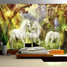 Пользовательские фрески Фэнтези лес Белая лошадь обои Европейский Стиль 3D фотообои прикроватная тумбочка для гостиной домашний Декор 3D фрески