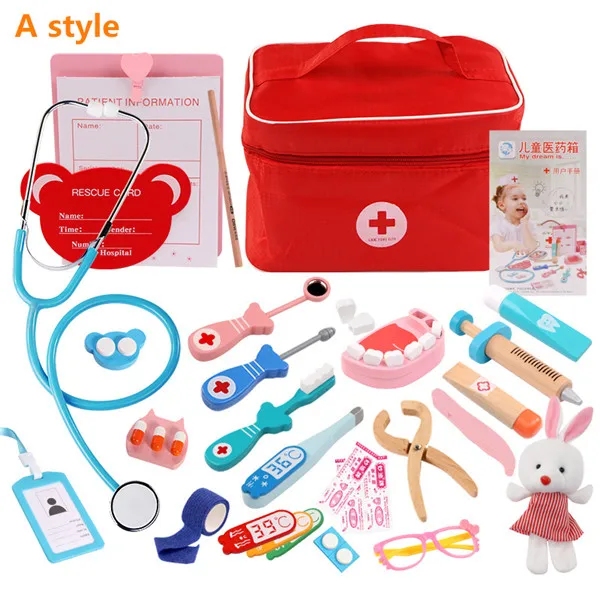 A(26pcs) 3 стиля набор деревянных игрушек забавные играющие дети реальная жизнь Косплей доктор игра игрушка Стоматологическая медицина boxsight игра в доктора игрушки - Color: A(26pcs)