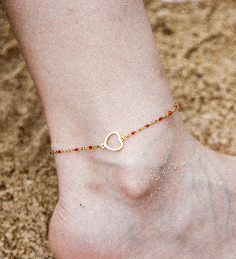 Fashion Colorful Stainless Steel Anklet Women's Beads Gold Pendant Barefoot Sandals Beach Bracelet Foot Jewelry Accessories
