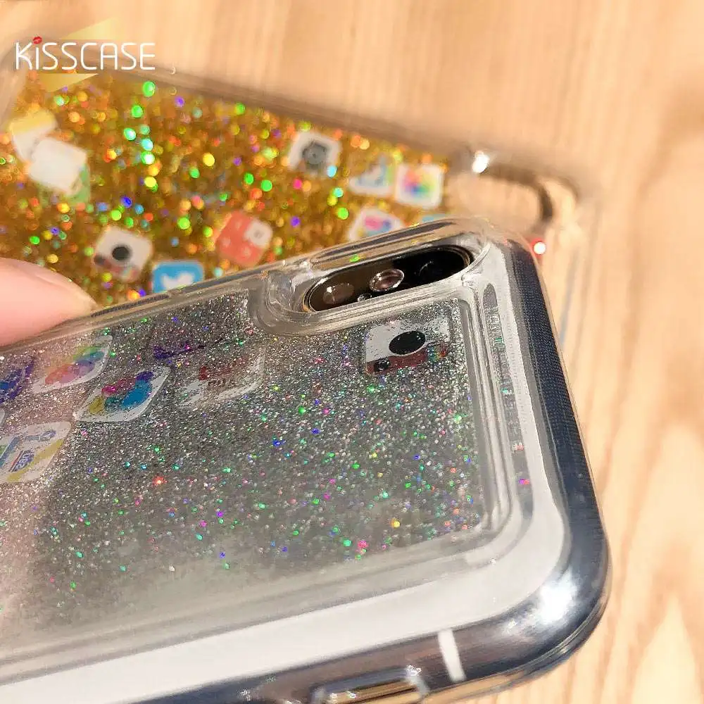 KISSCASE Quicksand Glitter Case For iPhone 7 8 6 6S Plus Liquid App Icon Soft Cases XS MAX XR X Bling Capas |