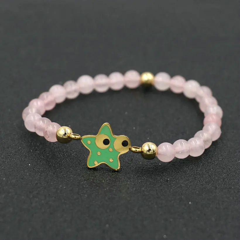 star pink Изящный браслет из нержавеющей стали золотого цвета с морскими звездами и звездами для мужчин и женщин, 6 мм, черный розовый камень, энергетические браслеты для влюбленных пар - Окраска металла: star pink