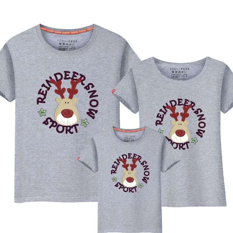1Piece Family Look T-shirt 2018 Cartoon Snow Deer mother Mommy and Me Daughter Father Baby Clothes Matching Clothing Sets | Мать и