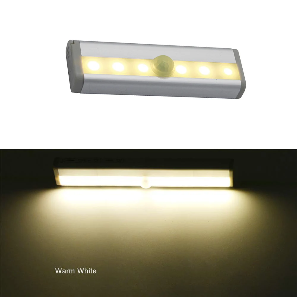 6 LED Warm White Под Кабинет светильник с движения PIR Сенсор лампы 6/10 светодиодный 98/190 мм светильник ing Применение шкаф для хранения шкаф Кухня ночной Светильник - Цвет: 6 LED Warm White