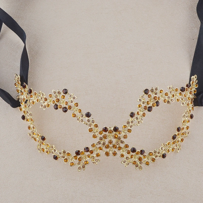 Высококачественная полулицевая позолоченная кристальная маска из цинкового