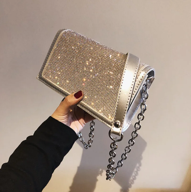 Женская дизайнерская сумка из ПУ кожи с кристаллической цепочкой|Сумки ручками| |