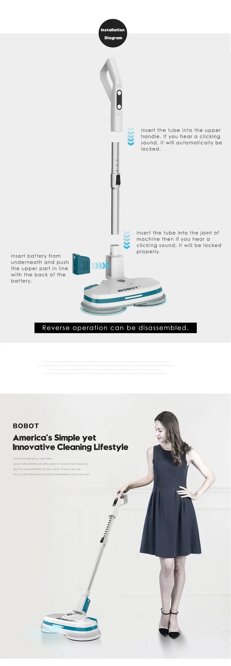 BOBOT 8600 Электрическая Швабра для пола Робот электрическая Беспроводная ручная моющая Швабра для пола Беспроводная электрическая швабра с распылителем для пола вращающаяся Швабра