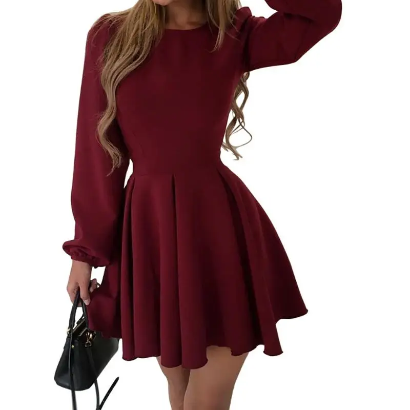 Новое модное платье Милая плиссированная Vestidos 2018 короткие Длинные рукава цвет