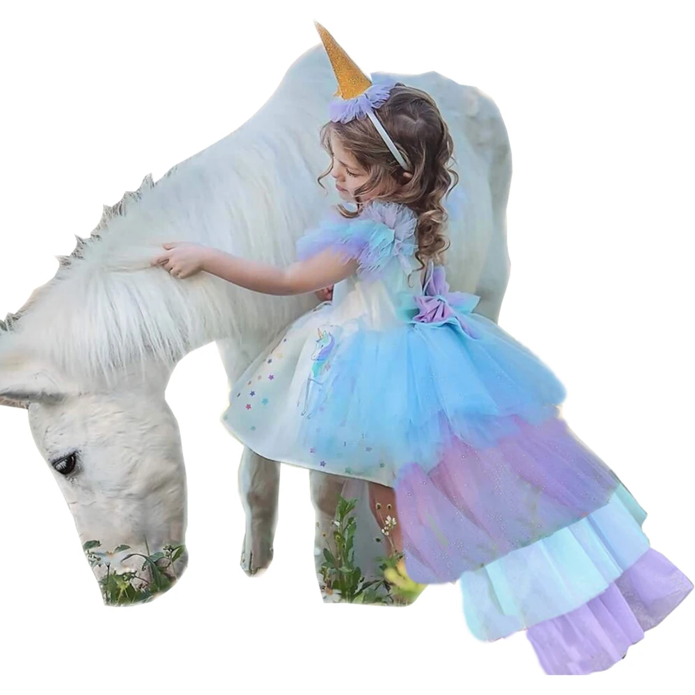 Платье для девочек летние детские платья с единорогом вечерние одежда костюм