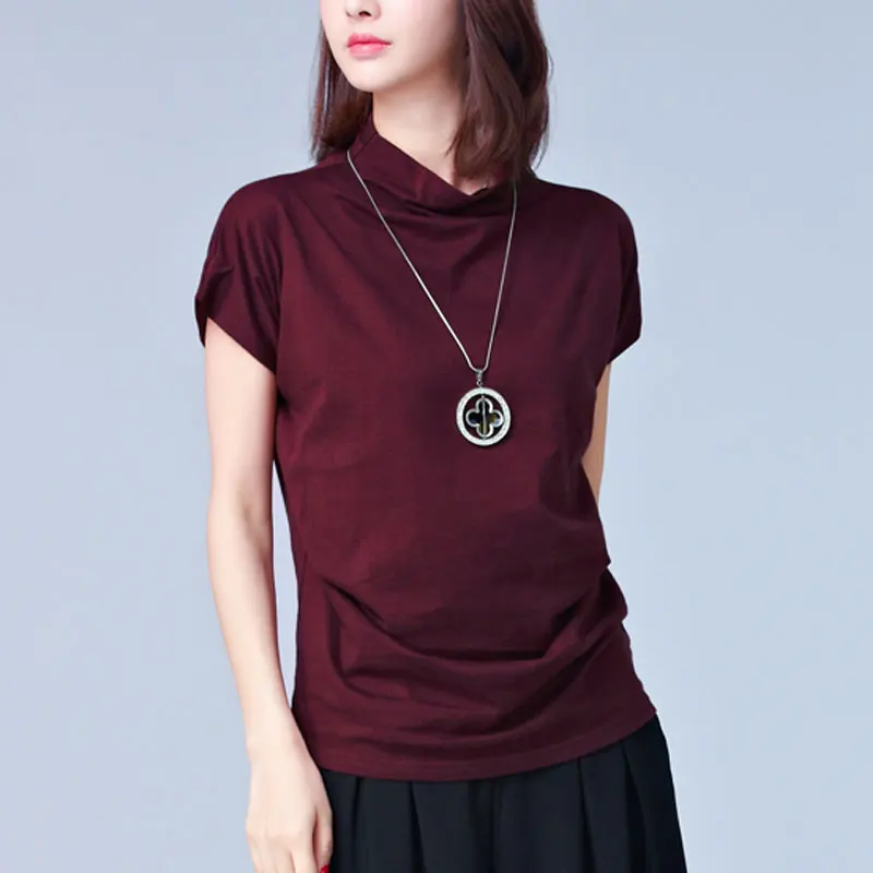 Модная летняя однотонная водолазка из 2017 хлопка с рукавом летучая мышь женские