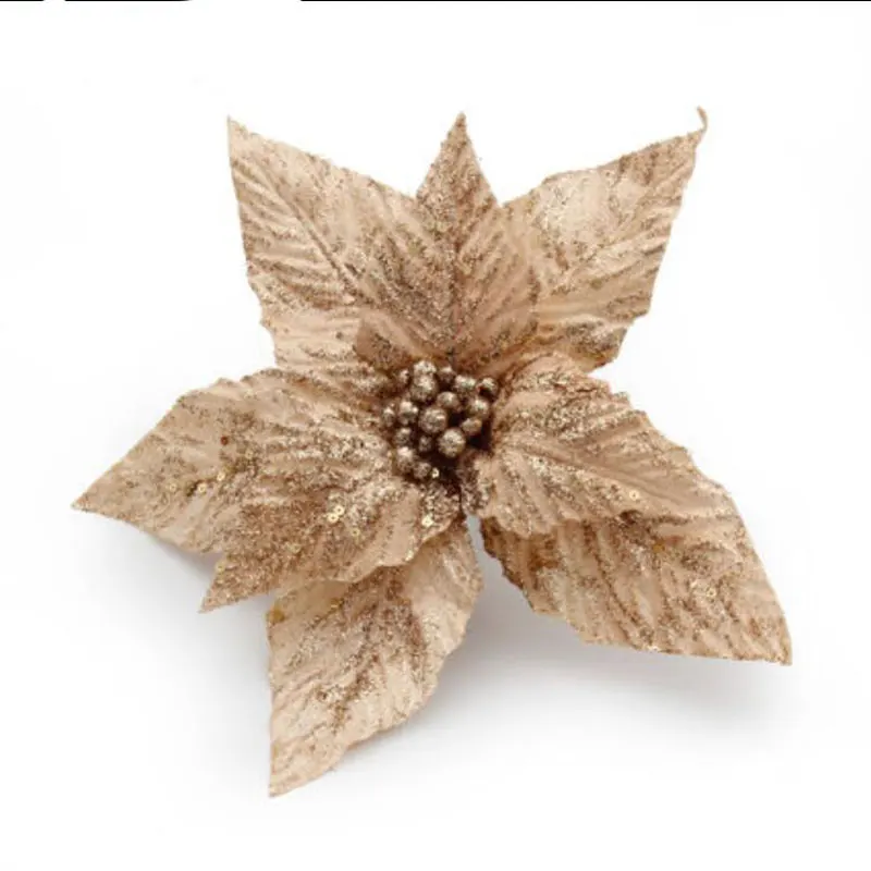a 10 шт./лот,, Рождество, 24 см, искусственные цветы, блестящие, Poinsettia, украшения для дома, фестивали, украшения для рождественской елки, вечерние принадлежности - Цвет: a