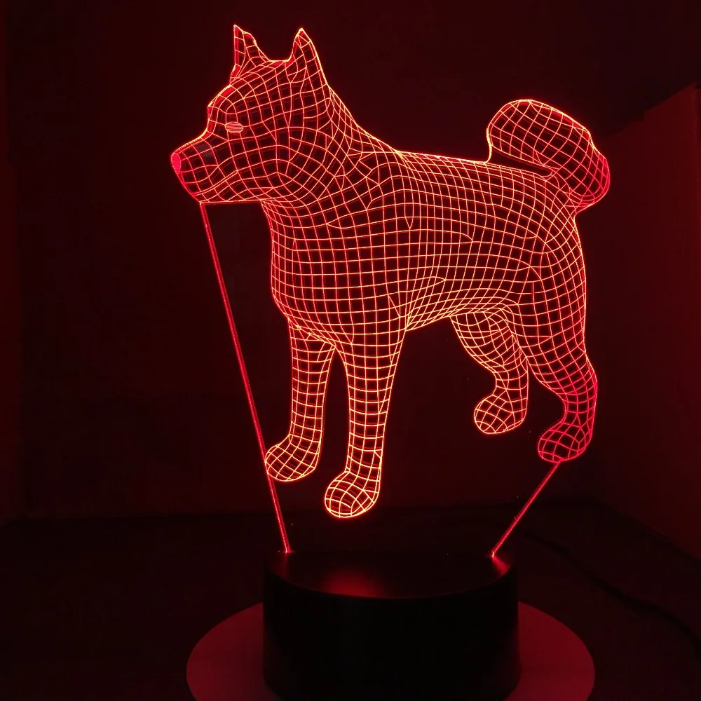 Американская японская Akita Samoyed хаски собака 3d лампа 7 цветов Изменяемая