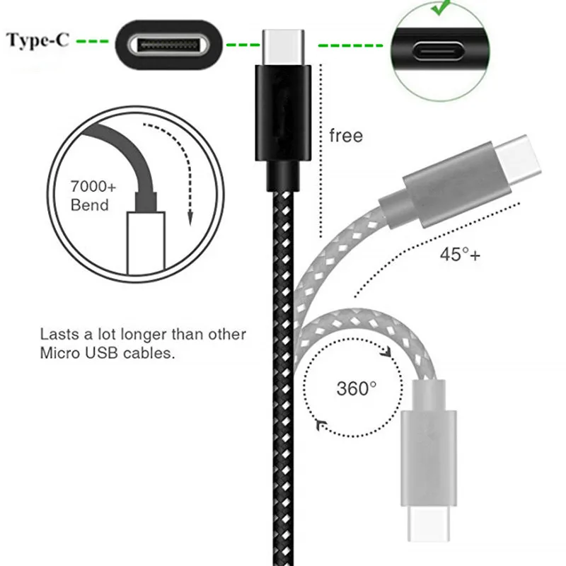 Кабель USB Type C для быстрой зарядки нейлоновые провода galaxy S10 S20 A30 A50 Leagoo S9 Xperia XA1 XZ