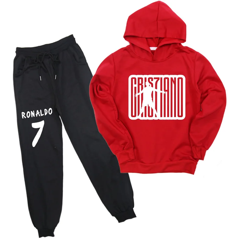 Детские легкие свободные кофты Ronaldo CP7, штаны-шаровары Повседневные хлопковые топы для мальчиков и девочек, толстовка, одежда и штаны для бега - Цвет: Красный