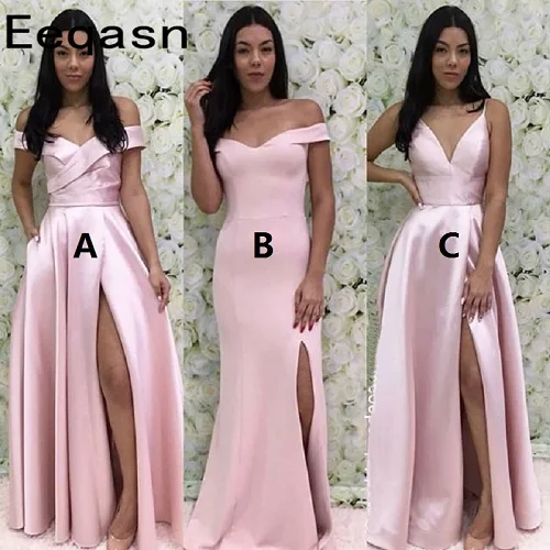 as picture Дешевые Свет Розовые платья для выпускного вечера элегантный с открытыми плечами разрез сбоку для женщин Формальные вечернее платье халат de soiree плюс размеры - Цвет: as picture
