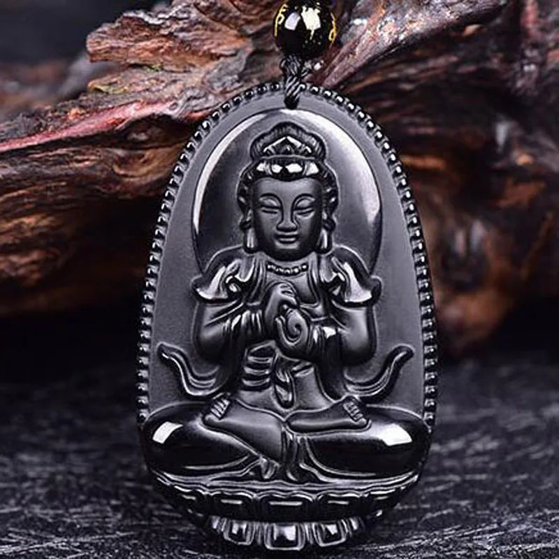 Ювелирные изделия из натурального черного обсидиана резной амулет на удачу