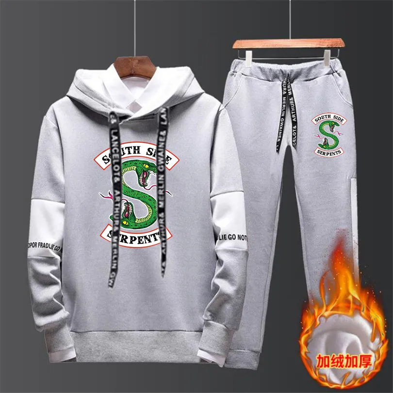 gray183-184 Ривердейл Толстовка Для мужчин Для женщин "South Side serpents" Harajuku ривердейл Southside для мальчиков больших размеров для девочек; толстовки с капюшоном+ брюки - Цвет: gray183-184