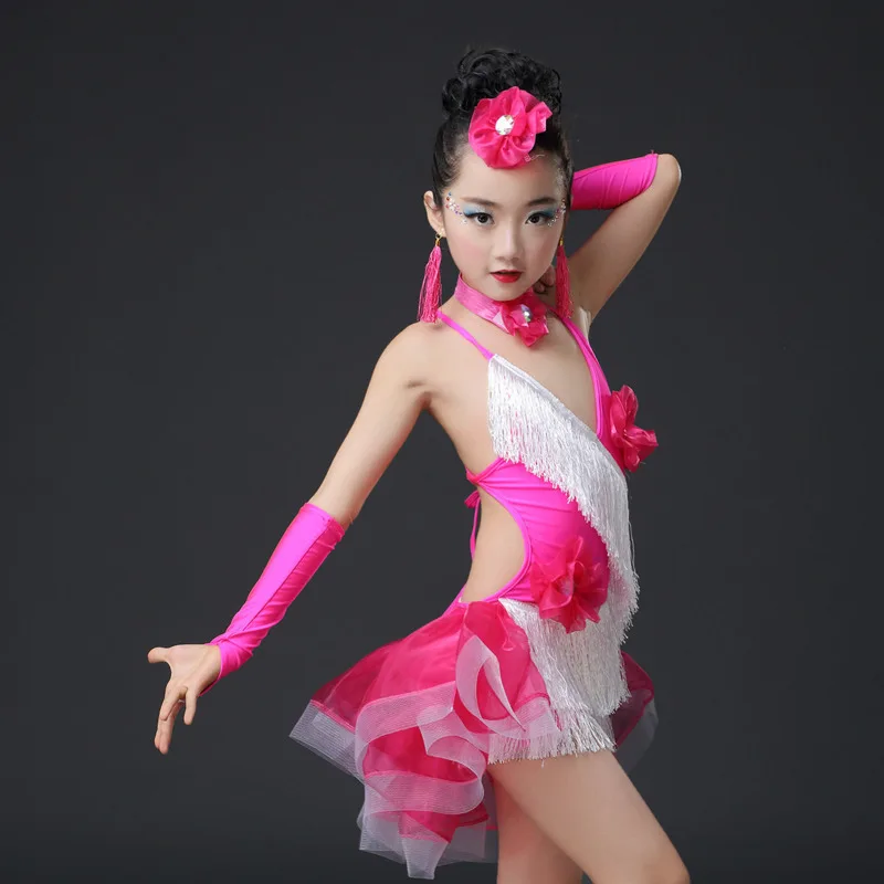 Детское платье из спандекса samba tango cha бахрома для костюмов латиноамериканских