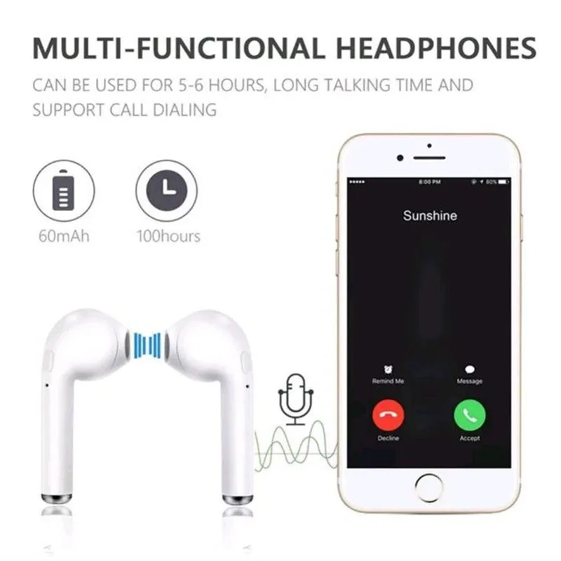 I7s наушники Bluetooth беспроводные двойные не пропускают воздух совместимые с iPhone 7/8