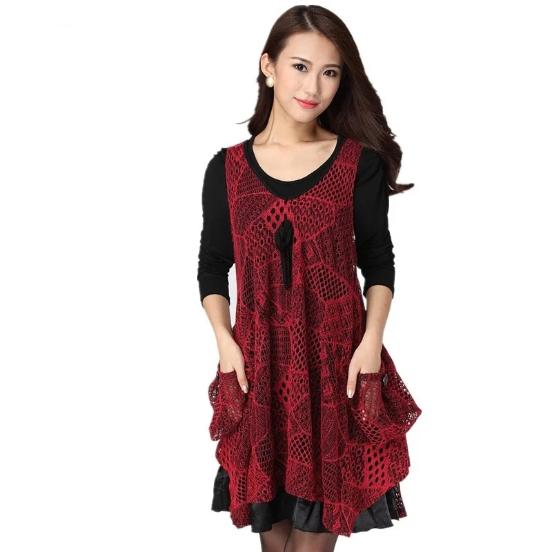 Новинка 2016 осенне-зимнее платье комплект из двух предметов женское свободное