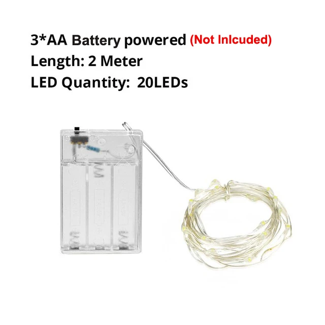 AA Battery 2M Светодиодный светильник 2 м, 5 м, 10 м, 20 м, светодиодный светильник для шкафа, гибкий медный провод, светодиодный светильник для рождества, свадьбы, вечеринки, домашний декор, светильник ing - Цвет: AA Battery 2M