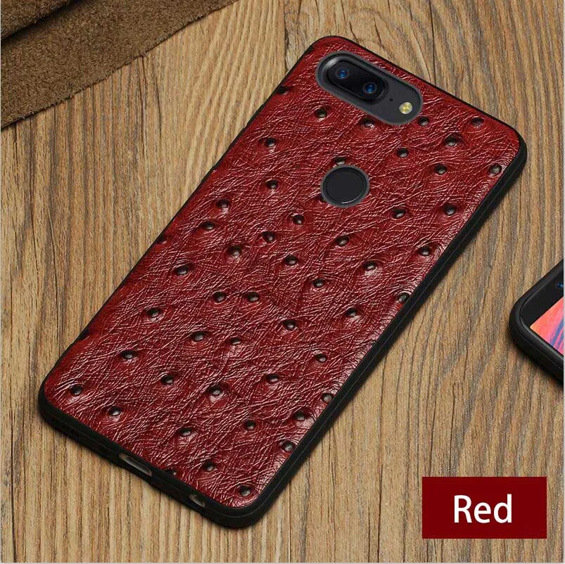 Red Роскошный чехол для телефона из натуральной кожи для Oneplus 5T 6 7 pro Страусиная текстура мягкий чехол s для One plus 3 3T 5 7pro чехол - Цвет: Red
