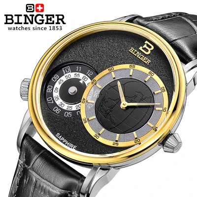 Item 6 Швейцарские мужские часы, люксовый бренд, наручные часы, BINGER, 18K золото, кварцевые часы с кожаным ремешком, водонепроницаемые часы, BG-0389-6 - Цвет: Item 6