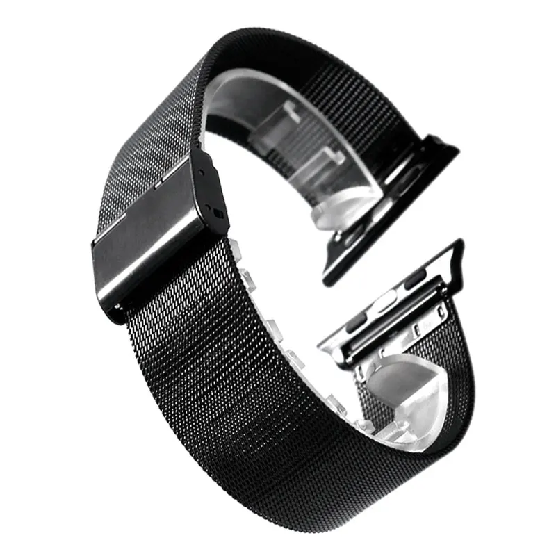 Черный сетчатый Браслет из нержавеющей стали для Apple Watch 38 мм 42 ремешок часов iWatch