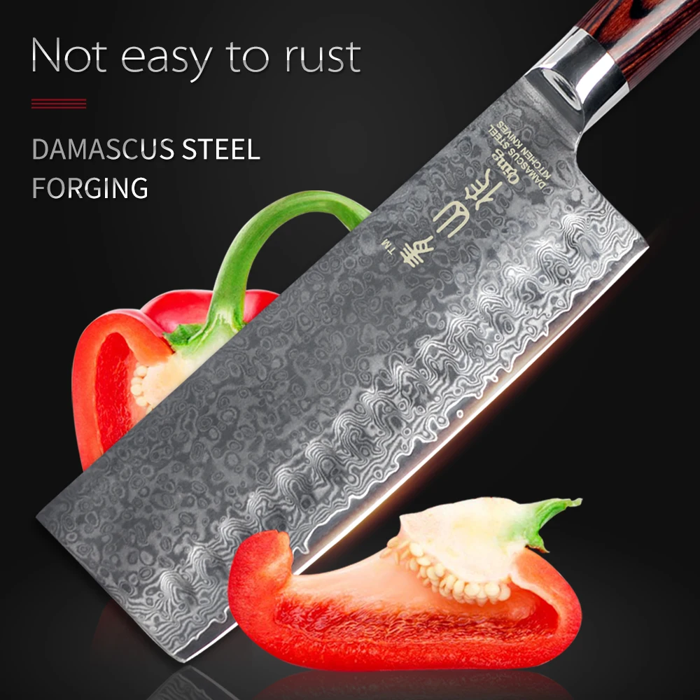 Кухонные ножи QING Damascus Steel Nakiri нож шеф повара для резки сантоку лезвие с узором