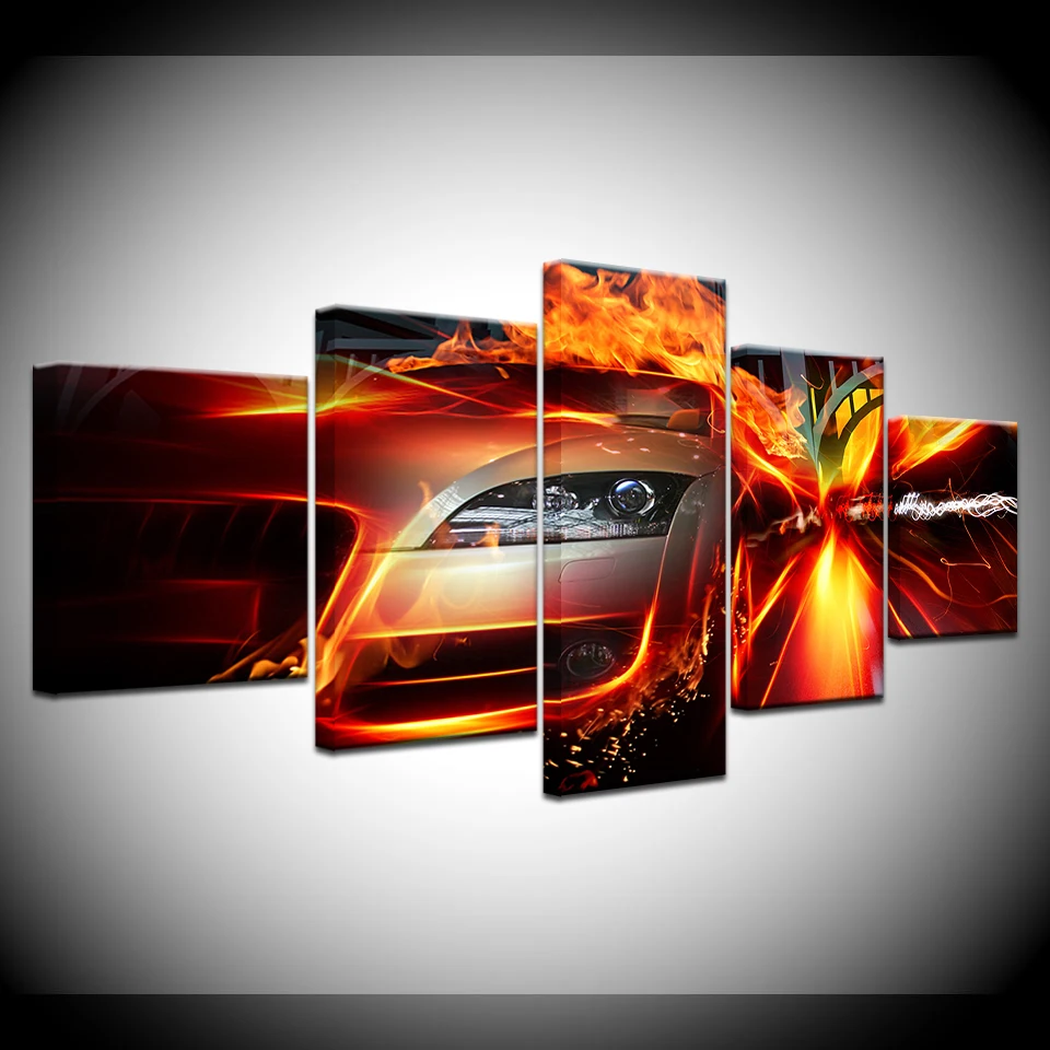 

World of Crash and Accidents Car fire 5 Piece Canvas Wallpapers modern Poster Modular art painting for Living Room Home Decor
