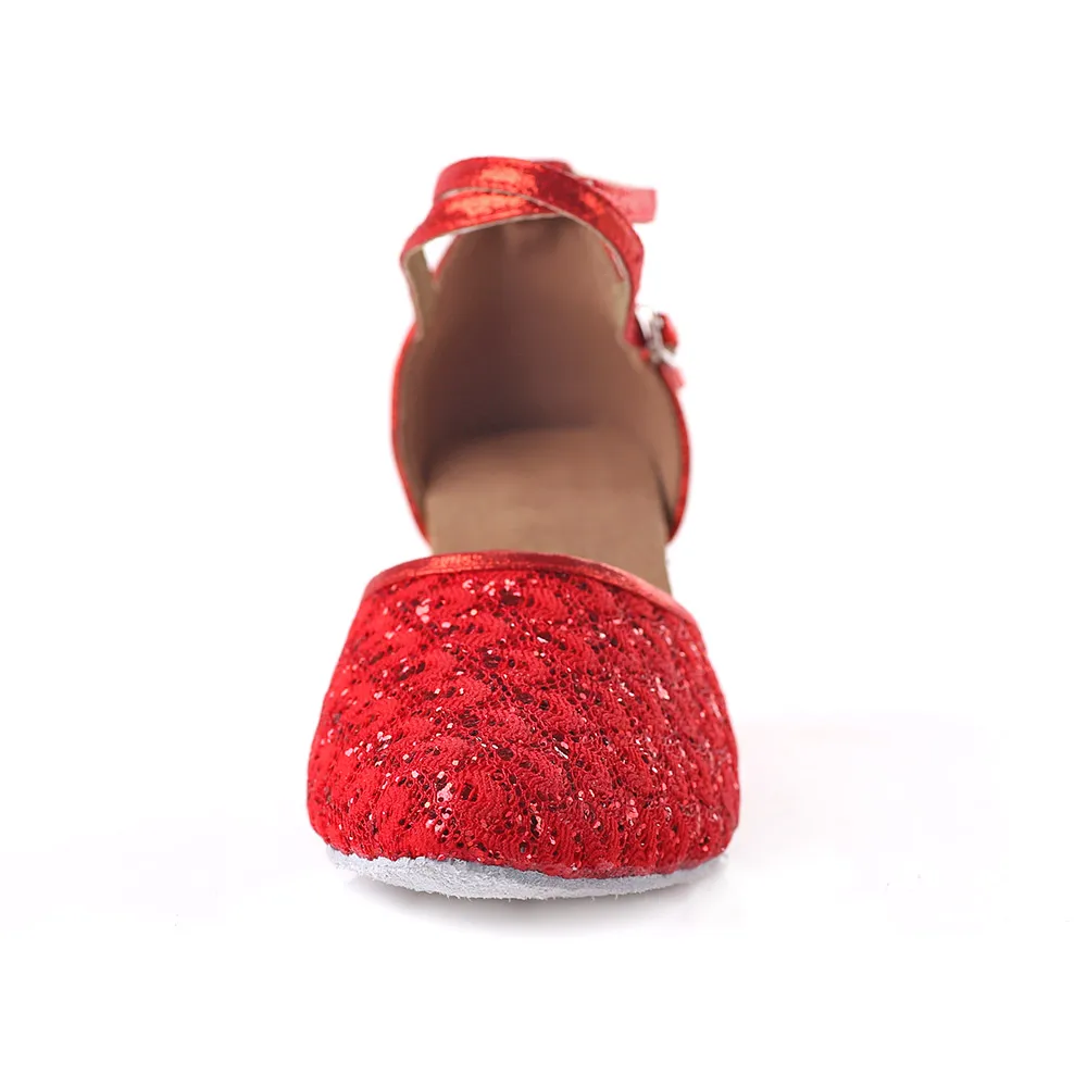 Женские туфли для латиноамериканских танцев красные черные на высоком каблуке 5