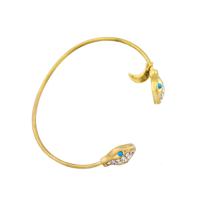 Antique Gold Color Open Cuff Bangle New Design Cool Snake Head Blue Fashion Women Jewelry | Украшения и аксессуары