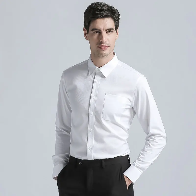 Fashion New Men's Shirts Formal Metting Top Qualiy Cotton Blend Shirts Solid Color Long Sleeve Business Suits Shirts White
