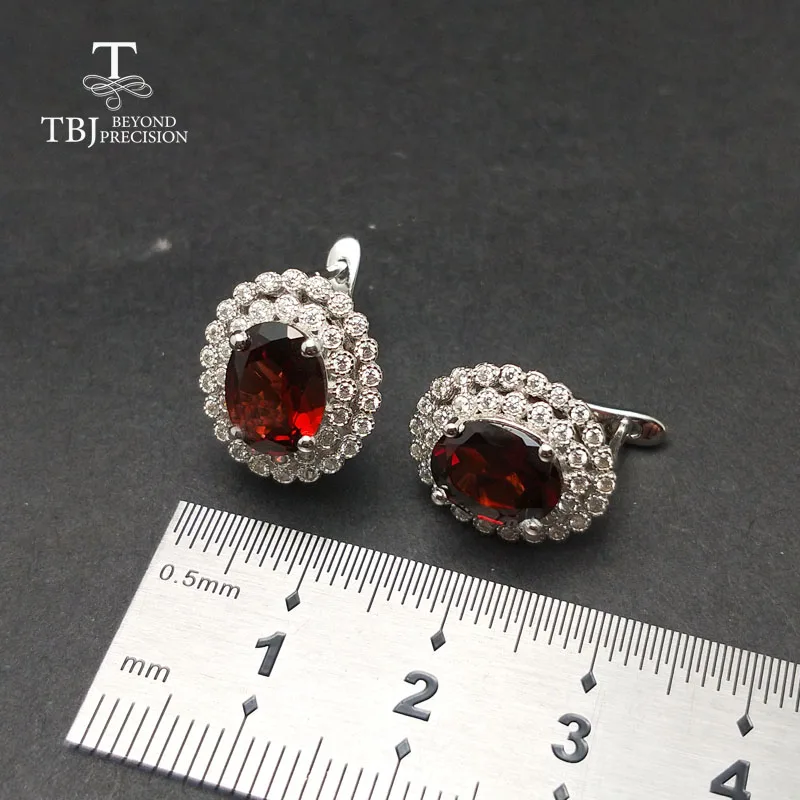 TBJ, 925 серебряные серьги клип с натуральным с гранатом Мозамбик ov 7*9, nautral Гранат Серьги для женщин с подарочной упаковкой