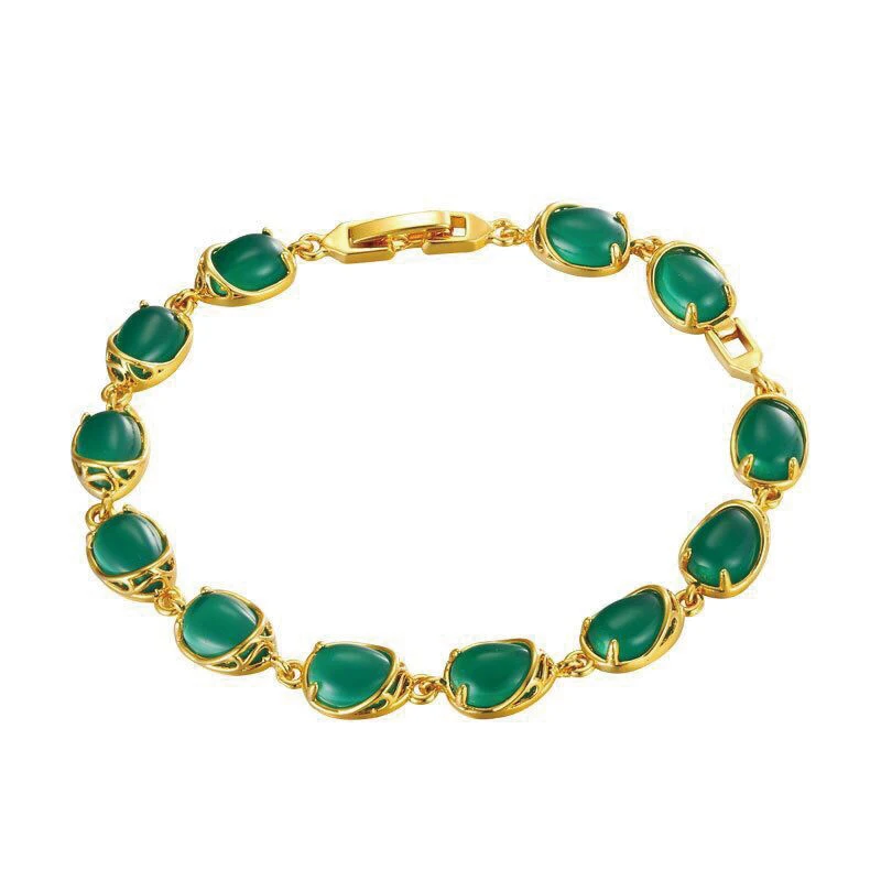 Green MxGxFam(18 см+ 3 см) кроваво-красный/зеленый камень воды браслет для женщин дизайн ювелирных изделий 24 К чистого золота цвет - Окраска металла: Green
