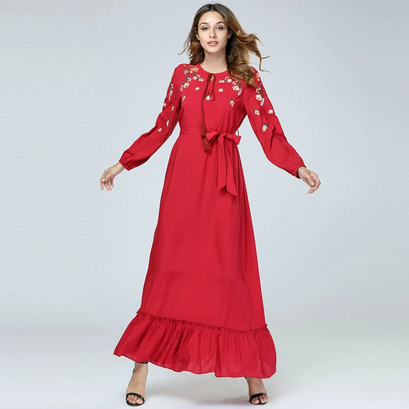 Женское платье макси с поясом повседневное облегающее Абайи в мусульманском