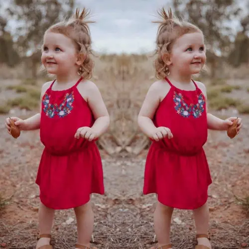 Kids Toddler Baby Girl Dress Summer Sleeveless Red Floral Cute Clothes Princess Beach Cotton Casual Girls Clothing Dresses | Детская