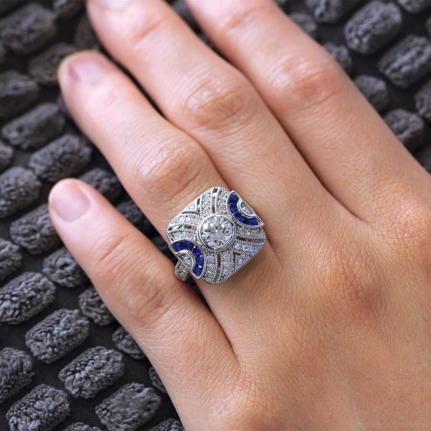 

2019 New Fashion Boho Ring Set Blue Stone Finger Ring Sliver Filled Vintage Ring For Women Wedding Bands Party Accessories