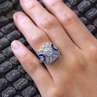 2019 new fashion boho ring set blue stone finger ring sliver filled vintage ring for women wedding bands party accessories