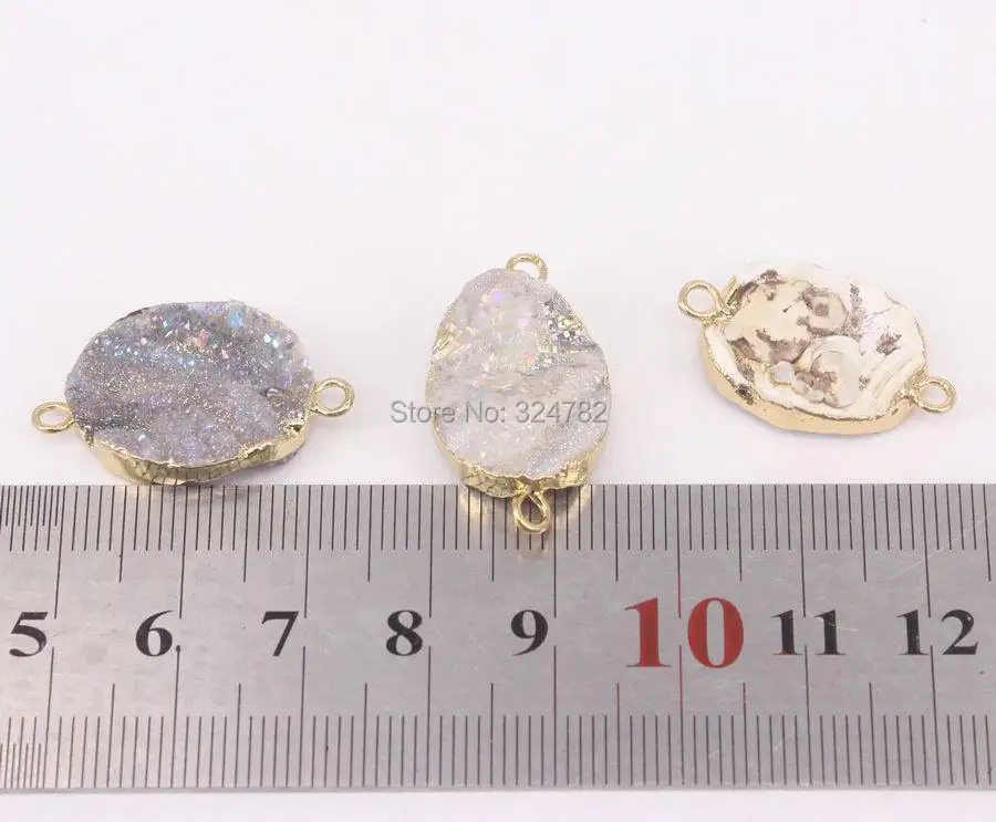 5pcs Natural Quartz Stone Connector Beads Oval Drusy Crystal Gem stone For Jewelry Making | Украшения и аксессуары