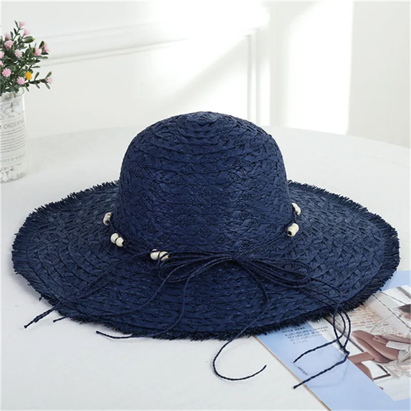 2019 модная большая женская соломенная шляпа пляжная с широкими полями УФ защита