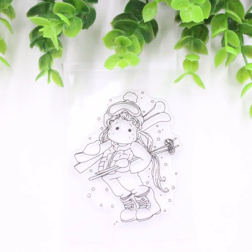 SP катание на лыжах девушка прозрачный силиконовый штамп/печать для DIY