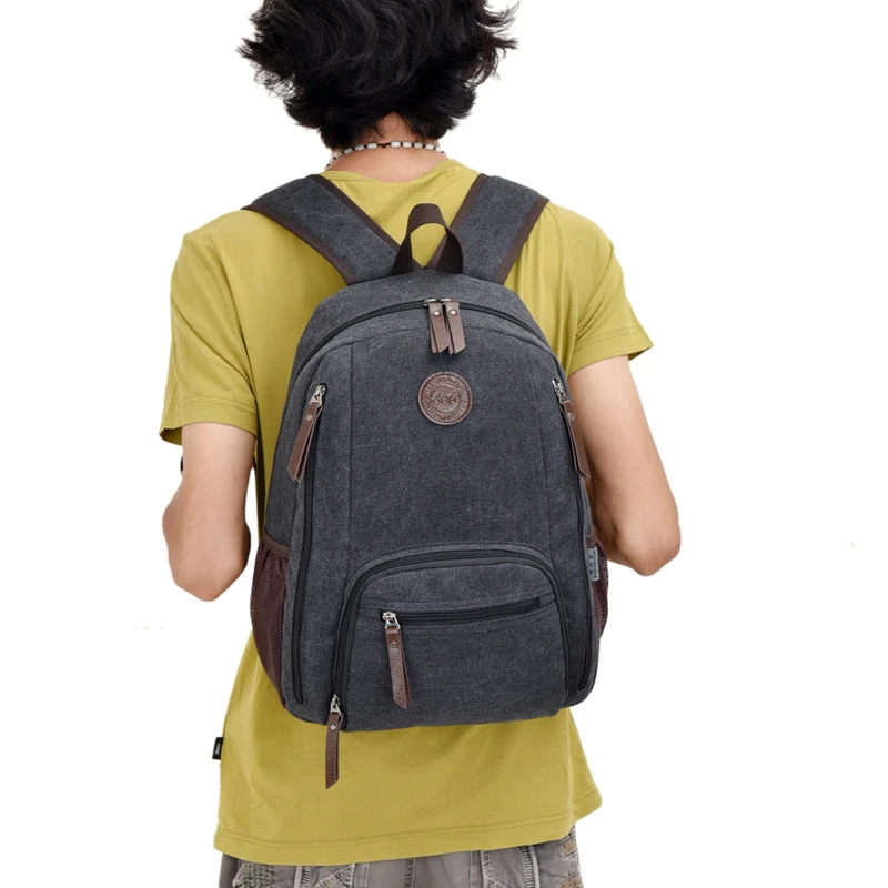 Винтаж хлопок холст рюкзак для Для женщин Мода PU кожа этикетка большой Ёмкость