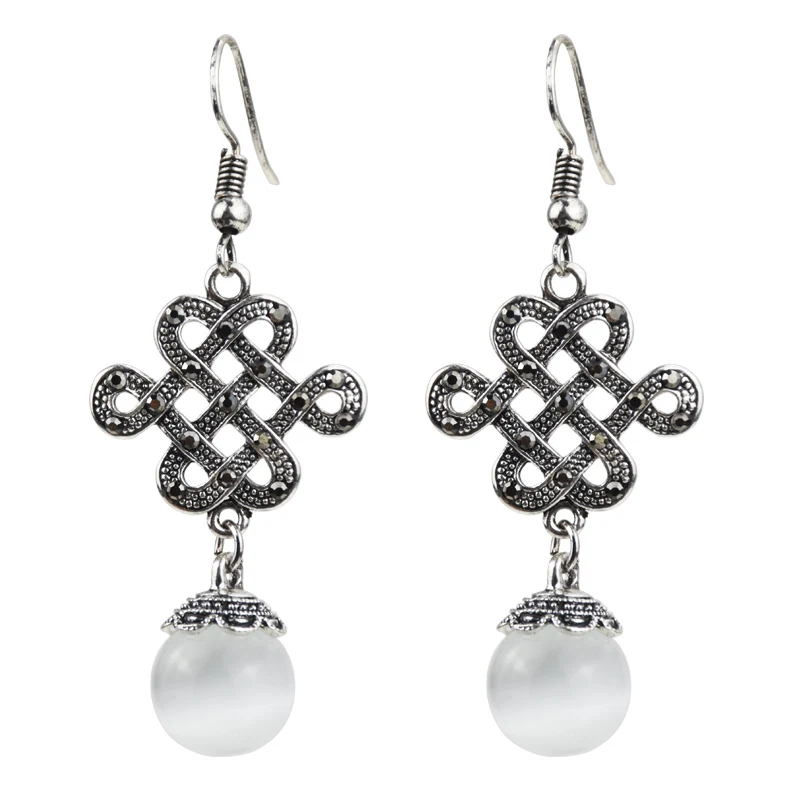 Этнический очаровательный китайский узел 7 цветов Имитация кошачий глаз серьги с