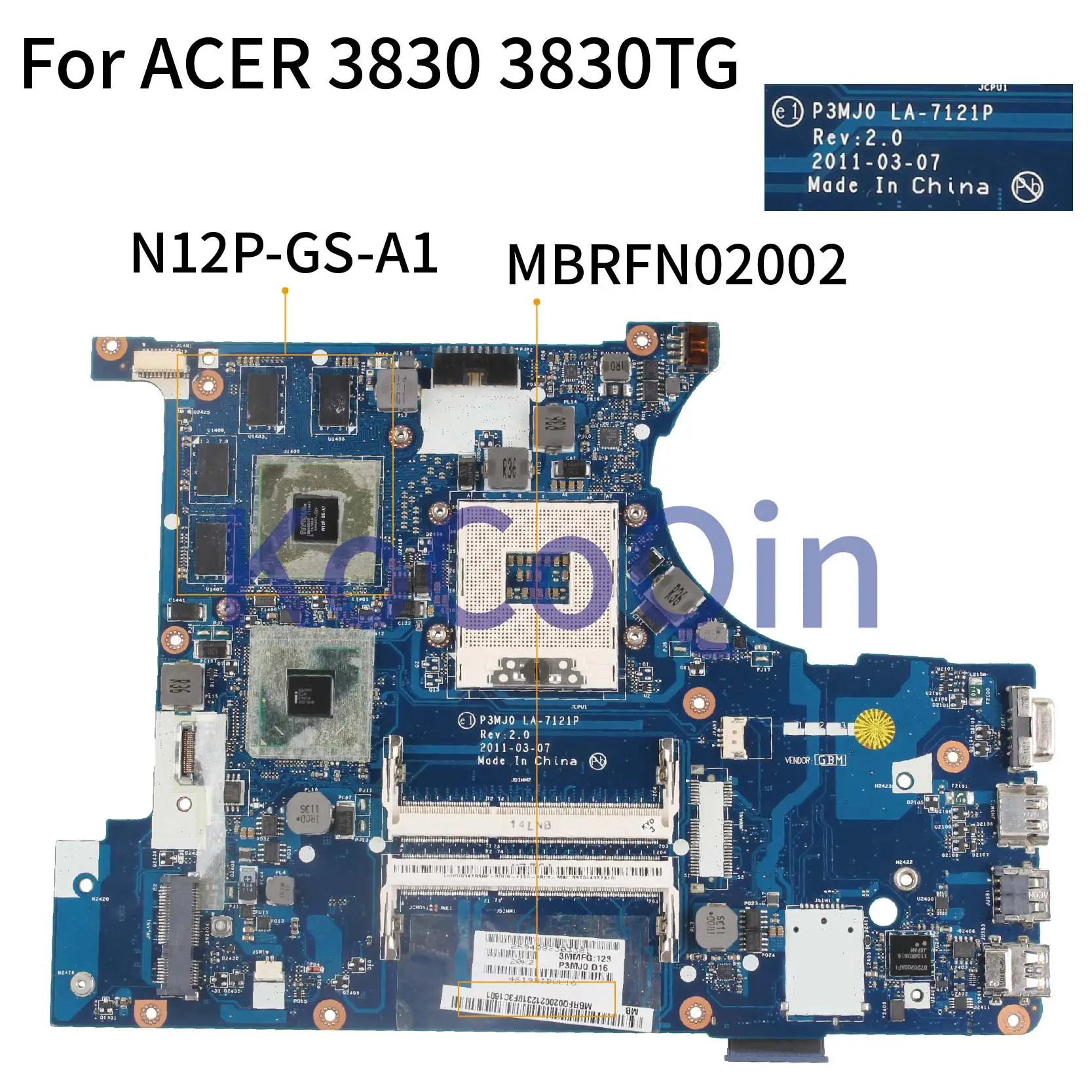 KoCoQin материнская плата для ноутбука ACER 3830 3830TG P3MJ0 LA 7121P MBRFN02002 HM65 Материнские | Материнские платы для ноутбуков -33059181996