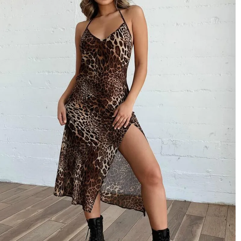 Женская шифоновая Ночная рубашка в стиле ретро с леопардовым принтом | одежда