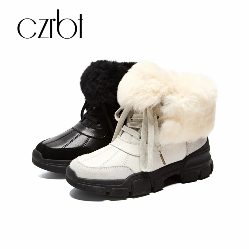 CZRBT new winter women's shoes fashionable leather wedge boots belt warm snow casual comfortable ankle | Обувь