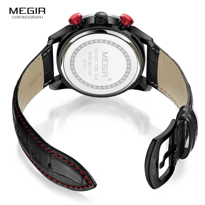 Часы Megir Мужские кварцевые с кожаным ремешком водонепроницаемые хронографом |